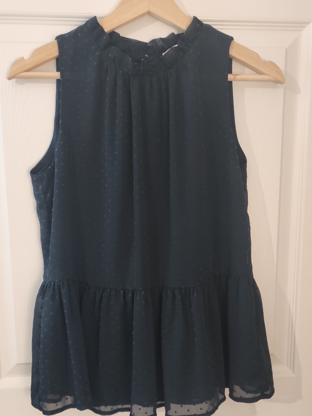 LOFT Dark Teal Sleeveless Ruffle-Neck Peplum Camisole
